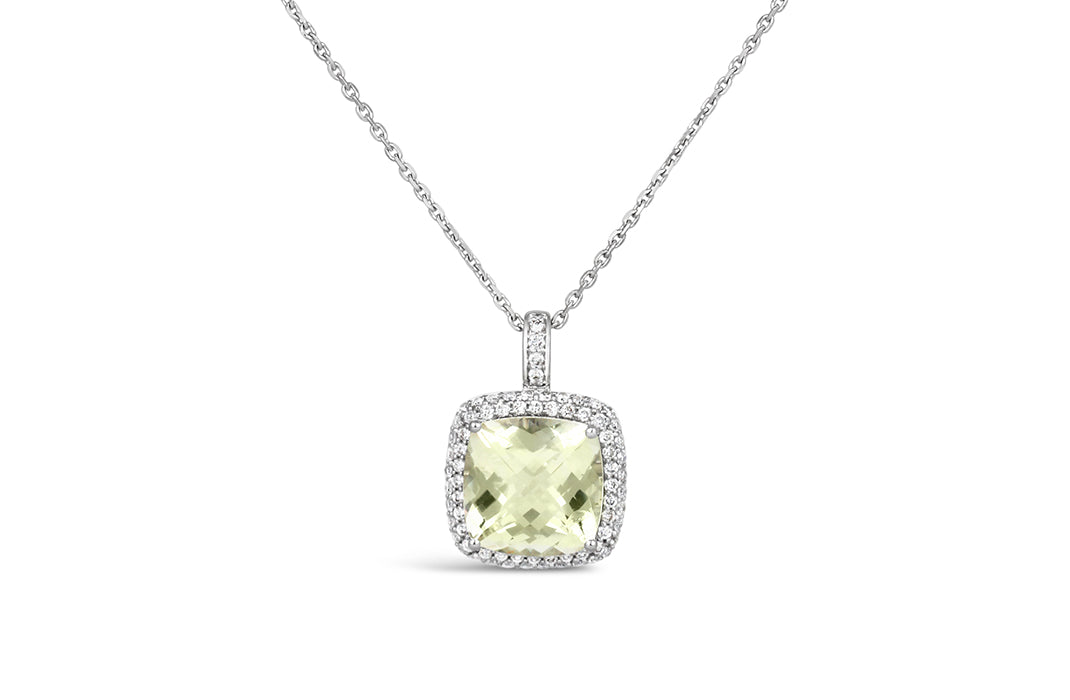 Rocks Lemon Quartz &amp; Diamond Cushion Halo Pendant