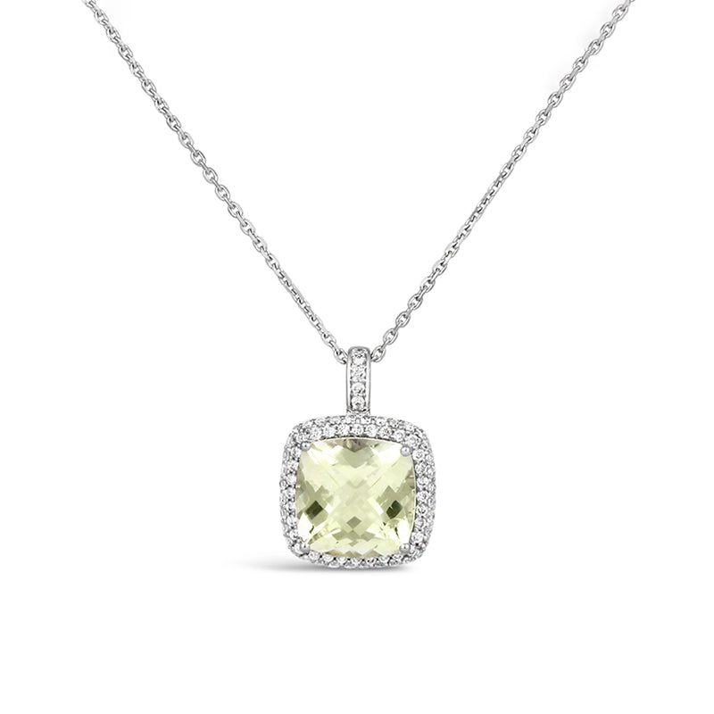Rocks Lemon Quartz &amp; Diamond Cushion Halo Pendant