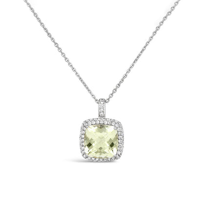 Rocks Lemon Quartz &amp; Diamond Cushion Halo Pendant