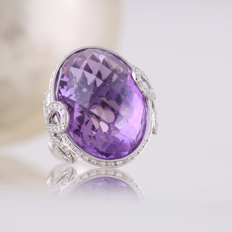 Oval Amethyst and Diamond Ring