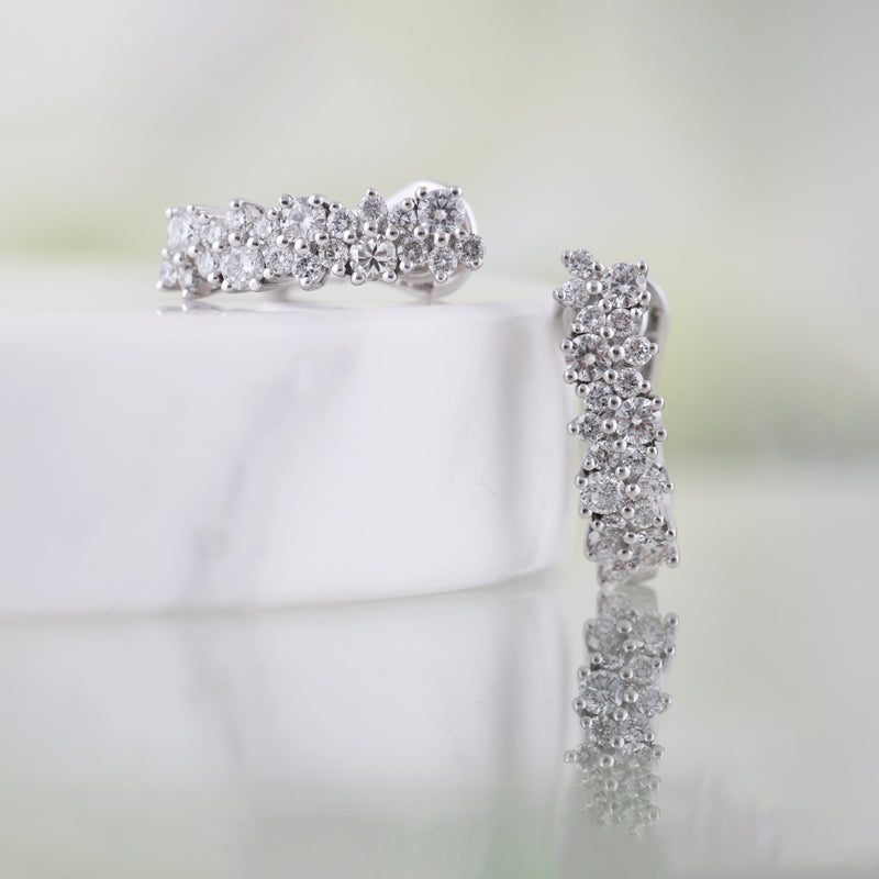 Damiani Diamond Floral Cluster Hoop Earrings