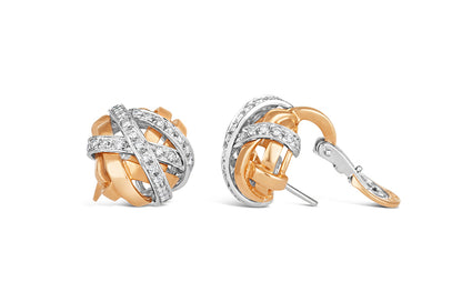 Damiani Two Tone Crossover Diamond Earrings