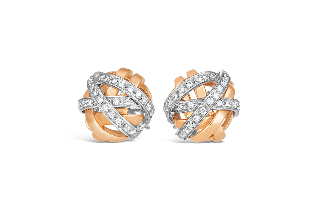 Damiani Two Tone Crossover Diamond Earrings