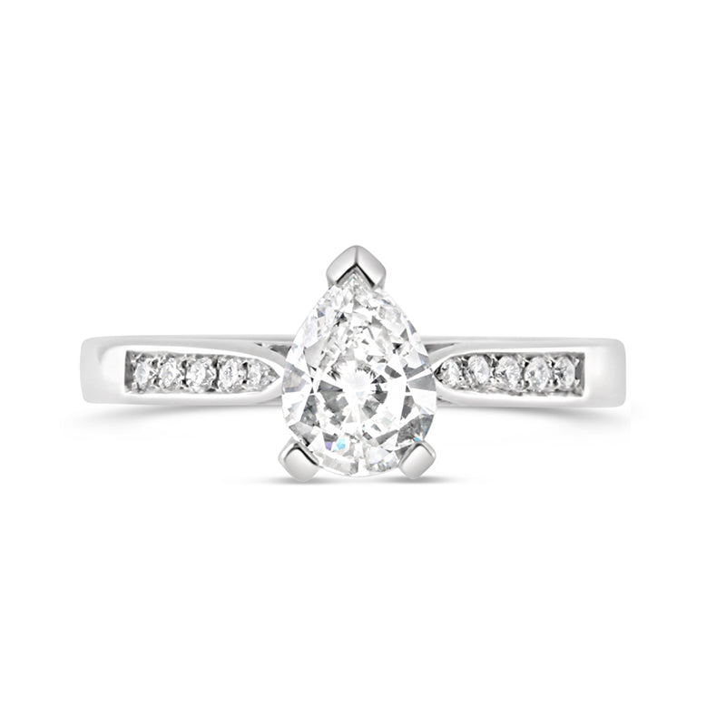 Pear Cut Solitaire Diamond Set Shoulders 0.85ct