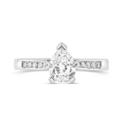 Pear Cut Solitaire Diamond Set Shoulders 0.85ct