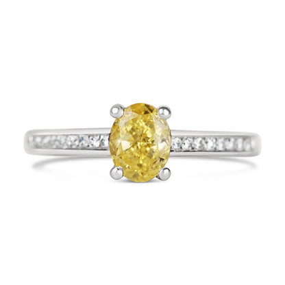 Oval Yellow Diamond Solitiatire Diamond Set Shoulders 1.16ct