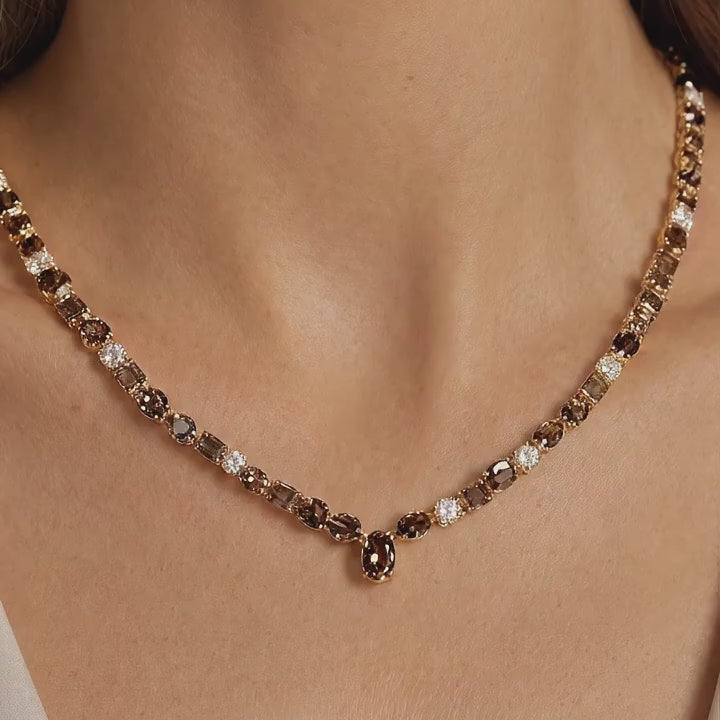 18ct Yellow Gold Multi-Cut Cognac Diamond Necklace