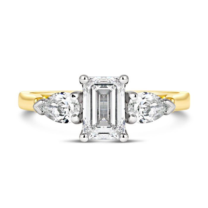 Emerald & Pear Three Stone Diamond Engagement Ring 1.80ct - Labotratory Grown Diamond