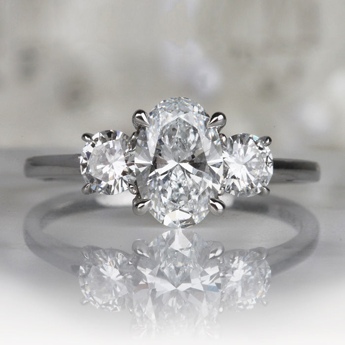 Oval &amp; Round Brilliant Three Stone Engagement Ring 1.50ct - Laboratory Grown Diamonds