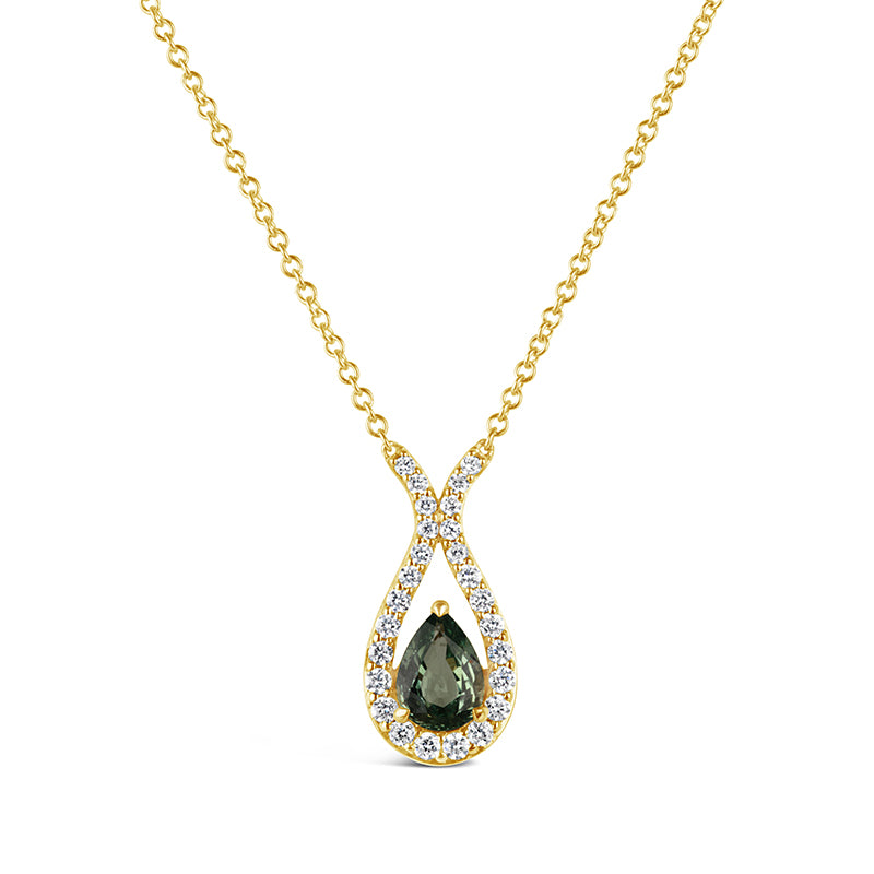 Rocks Green Sapphire &amp; Diamond Teardrop Pendant