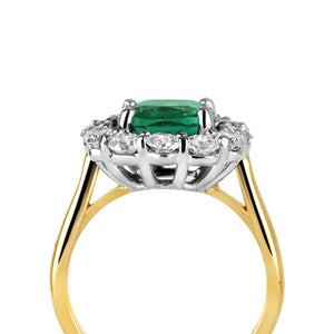 Cushion Emerald & Diamond Cluster Ring