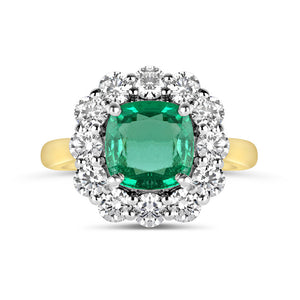 Cushion Emerald & Diamond Cluster Ring