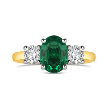 Load image into Gallery viewer, Oval Emerald &amp; Diamond Three Stone Ring