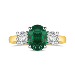 Oval Emerald & Diamond Three Stone Ring