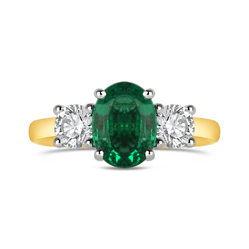 Oval Emerald & Diamond Three Stone Ring