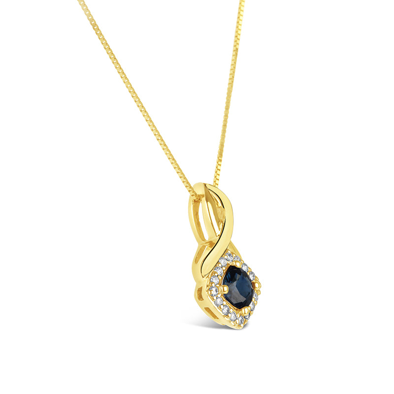 Sapphire &amp; Diamond Halo Twist Pendant