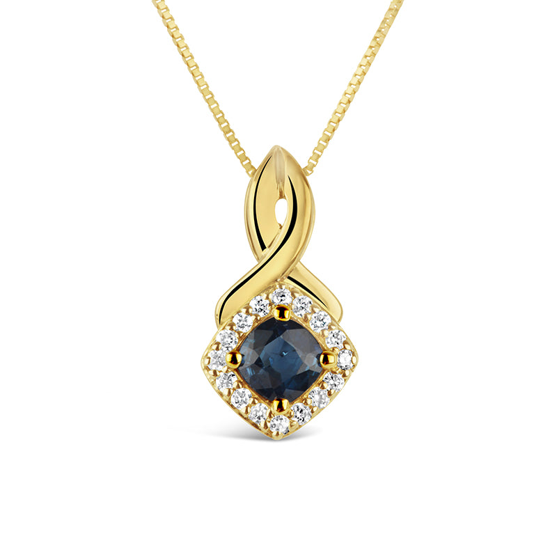 Sapphire &amp; Diamond Halo Twist Pendant