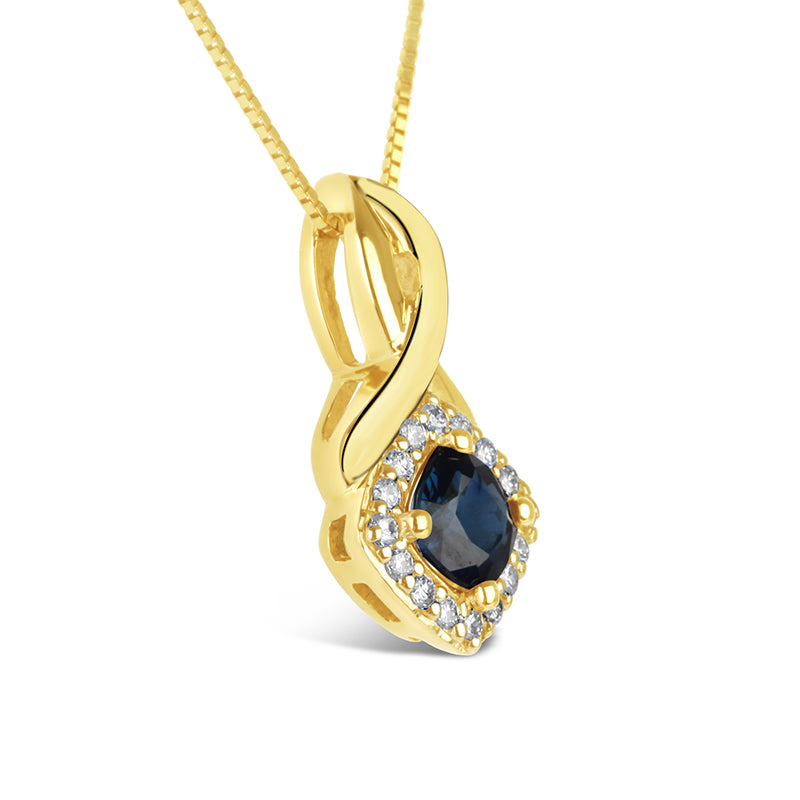 Sapphire &amp; Diamond Halo Twist Pendant