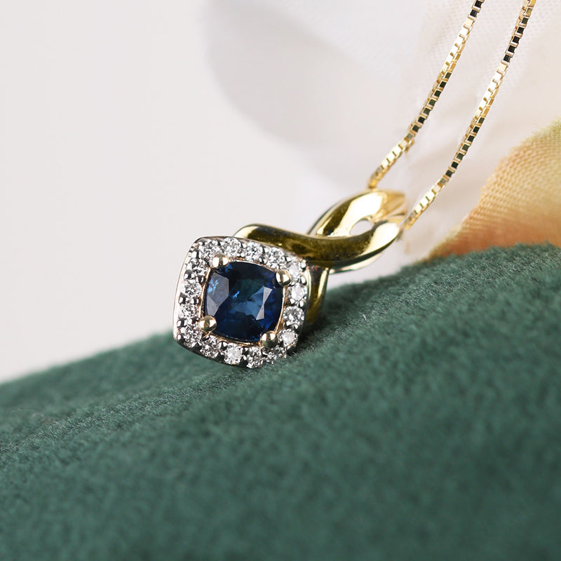 Sapphire &amp; Diamond Halo Twist Pendant