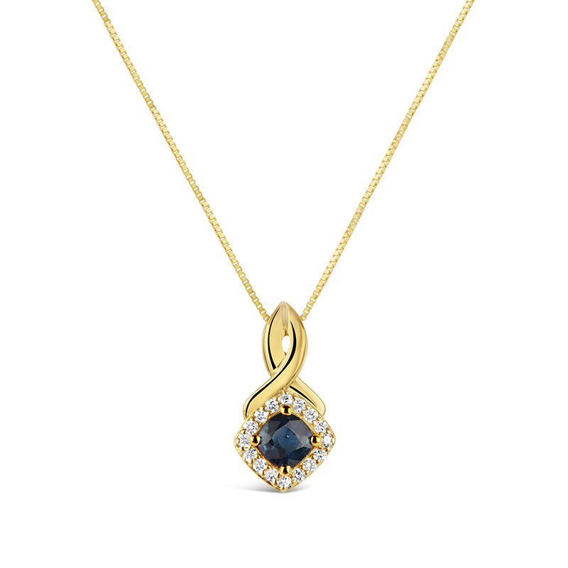 Sapphire &amp; Diamond Halo Twist Pendant