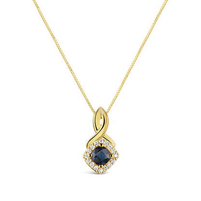 Sapphire &amp; Diamond Halo Twist Pendant