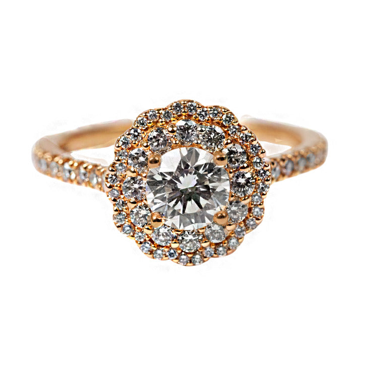 Flower Double Halo Engagement Ring