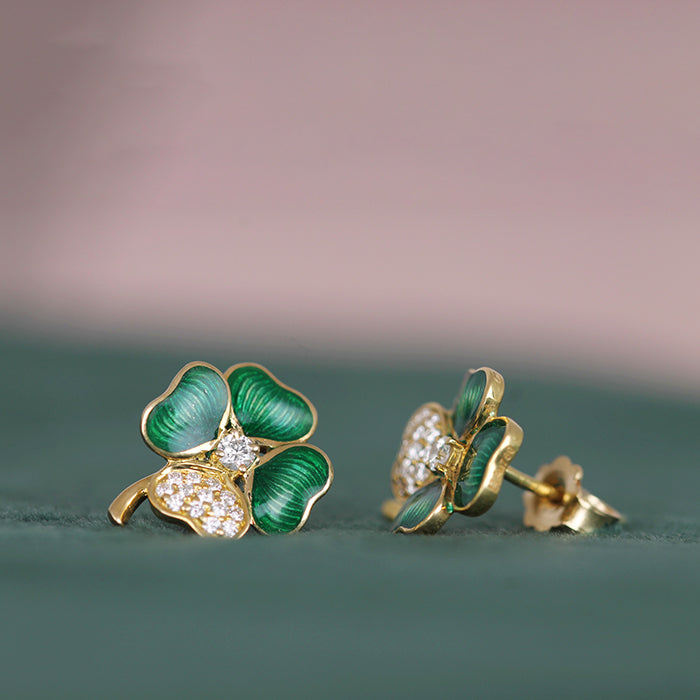 Diamond Encrusted Clover Earrings