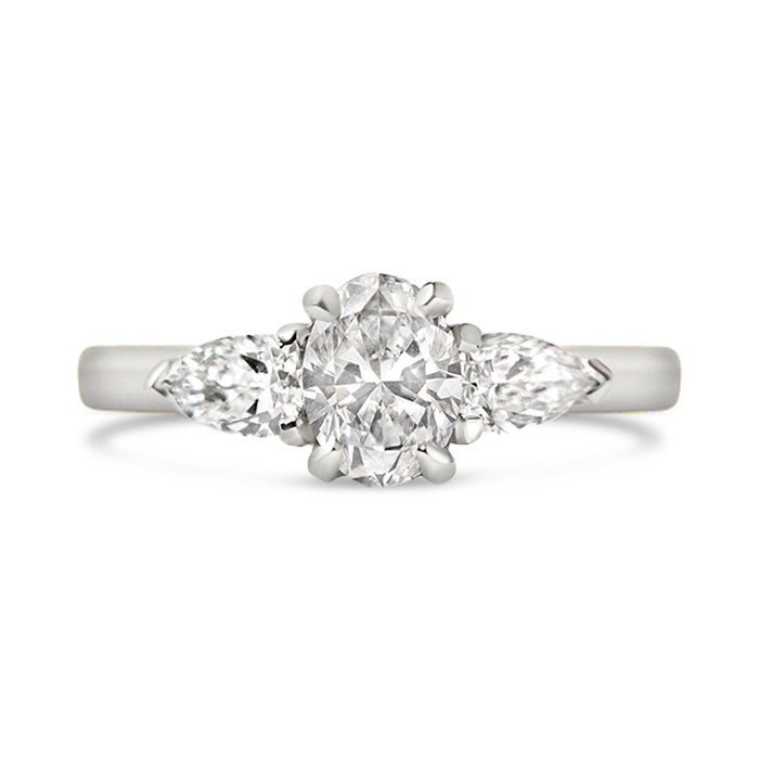 Oval &amp; Pear Three Stone Diamond Engagement Ring - 1.13ct