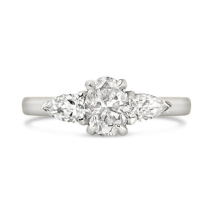 Oval & Pear Three Stone Diamond Engagement Ring - 1.13ct