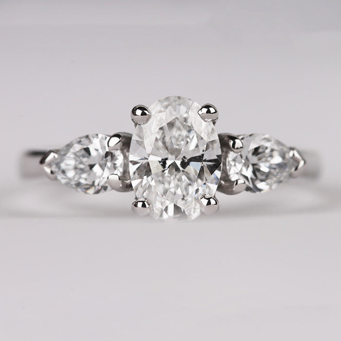 Oval &amp; Pear Three Stone Diamond Engagement Ring - 1.13ct