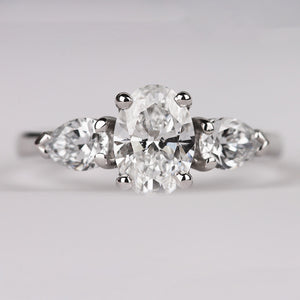 Oval & Pear Three Stone Diamond Engagement Ring - 1.13ct