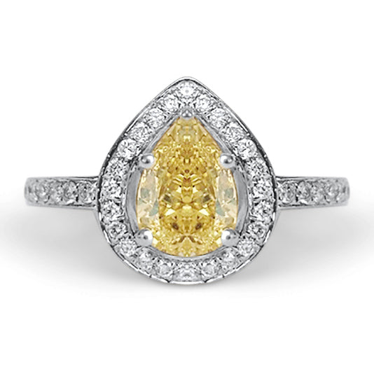 Pear Yellow Diamond Halo Engagement Ring