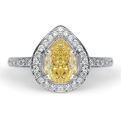 Pear Yellow Diamond Halo Engagement Ring