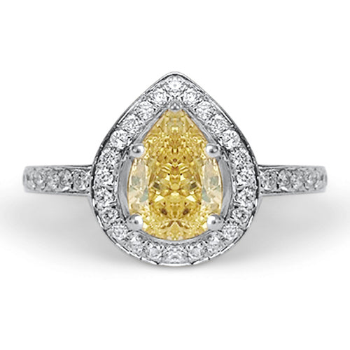 Pear Yellow Diamond Halo Engagement Ring