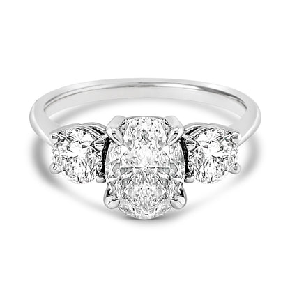 Three Stone Oval &amp; Round Diamond Engagement Ring - 2.30ct