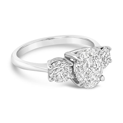 Three Stone Oval &amp; Round Diamond Engagement Ring - 2.30ct