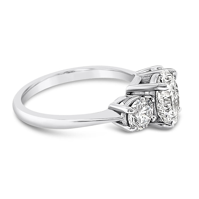 Three Stone Oval &amp; Round Diamond Engagement Ring - 2.30ct