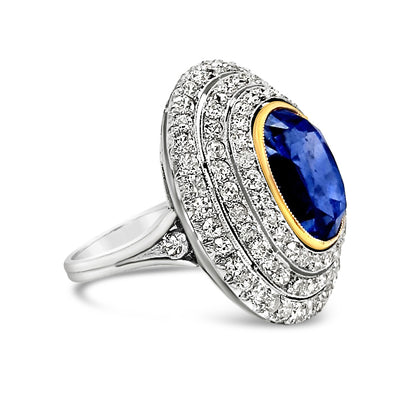 Ceylon Sapphire &amp; Diamond Culster Ring - 2.20ct