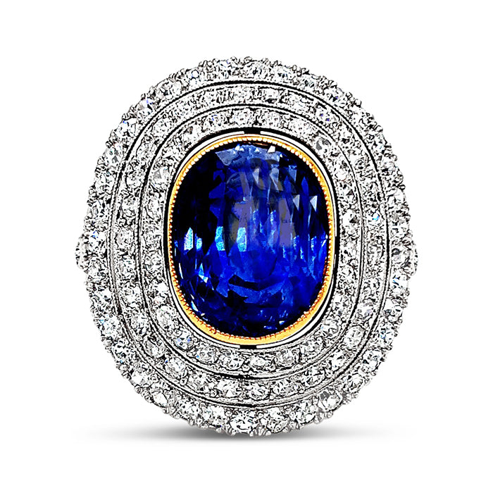 Ceylon Sapphire &amp; Diamond Culster Ring - 2.20ct