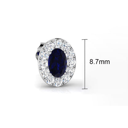 Rocks Oval Sapphire &amp; Diamond Halo Stud Earrings