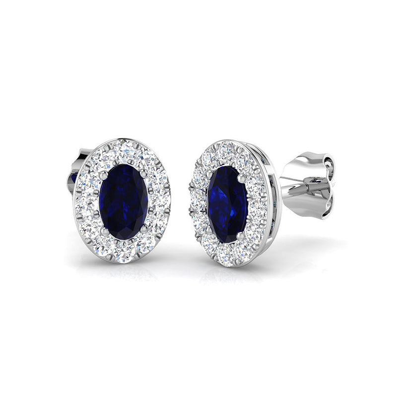 Rocks Oval Sapphire &amp; Diamond Halo Stud Earrings