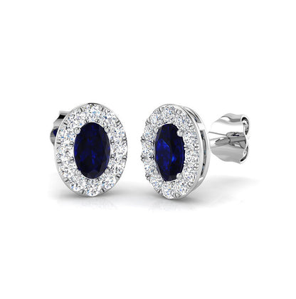 Rocks Oval Sapphire &amp; Diamond Halo Stud Earrings