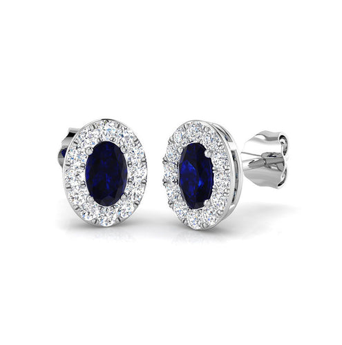 Rocks Oval Sapphire & Diamond Halo Stud Earrings
