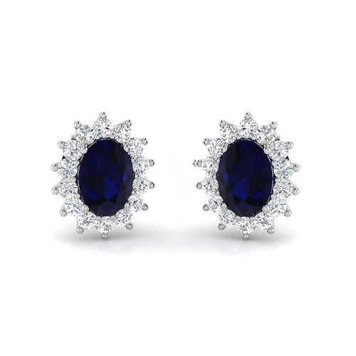 Rocks Oval Sapphire & Diamond Cluster Stud Earrings