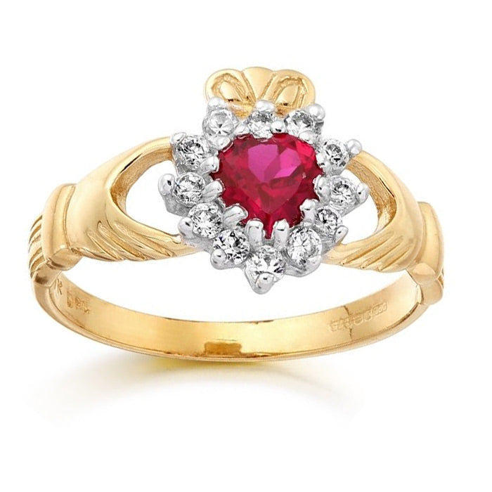 Rocks Ruby &amp; White Stone Claddagh Ring