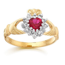 Load image into Gallery viewer, Rocks Ruby &amp; White Stone Claddagh Ring