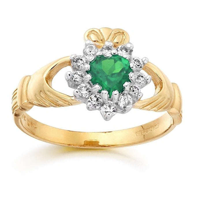 Rocks Green Amythest &amp; White Stone Claddagh Ring