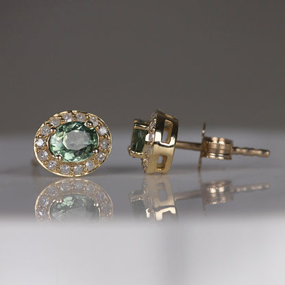 Rocks Green Sapphire &amp; Diamond Stud Earrings