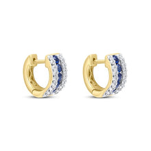 Load image into Gallery viewer, Rocks Sapphire &amp; Diamond Huggie Hoop Earrings