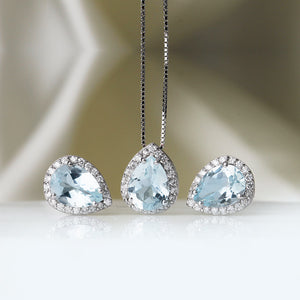 Rocks Pear Aquamarine & Diamond Halo Stud Earrings